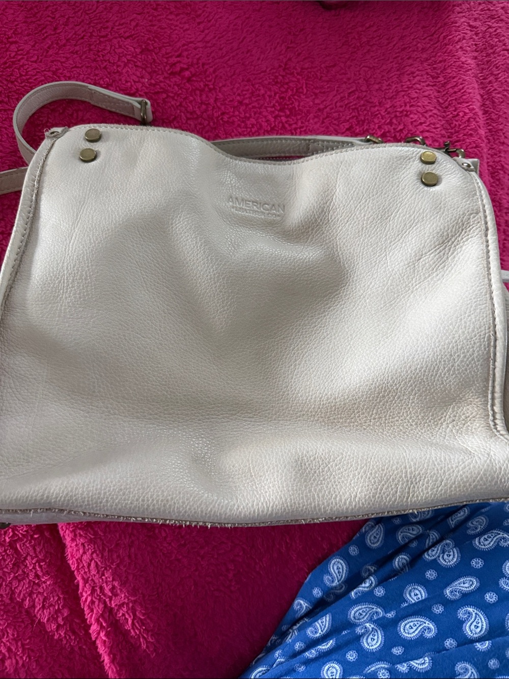 American Leather Co Cream Bone Leather Shoulder Bag Tote Pre Owned Slight Wear